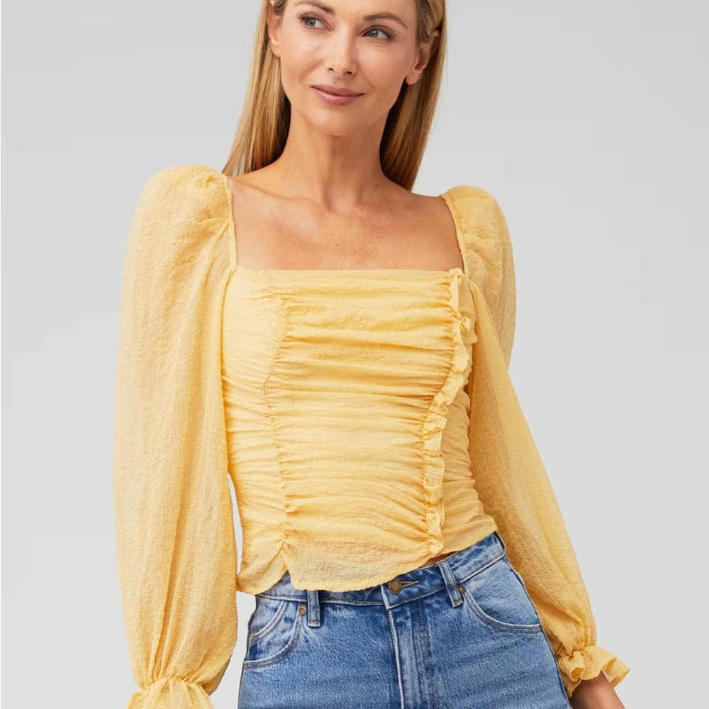 Astr Women's Yellow Ruched Top